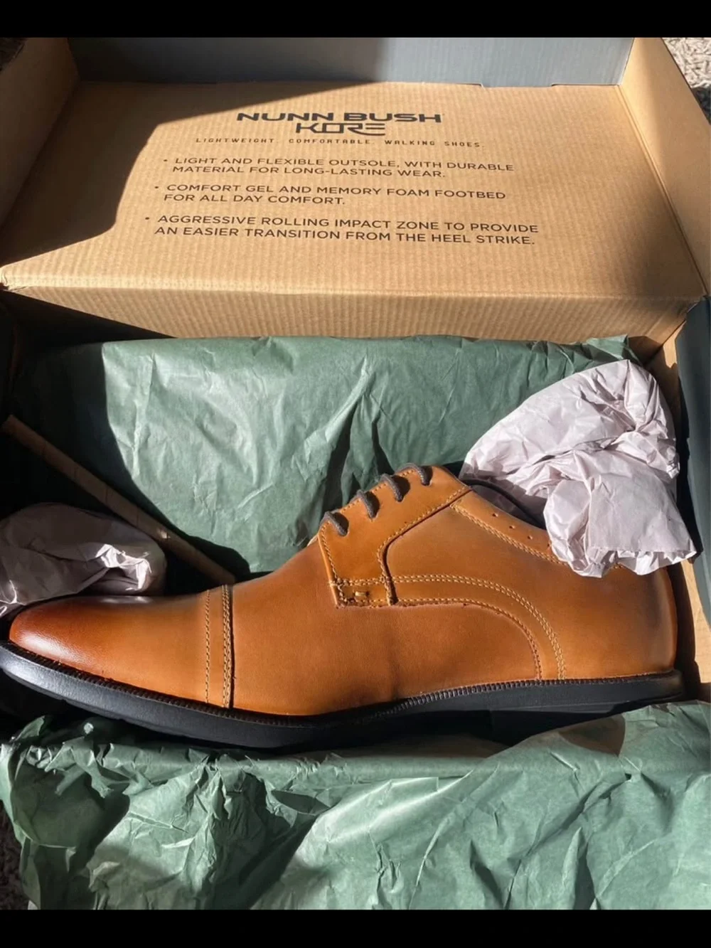 Men's Tan Leather Dress Shoe, 11, Cognac color